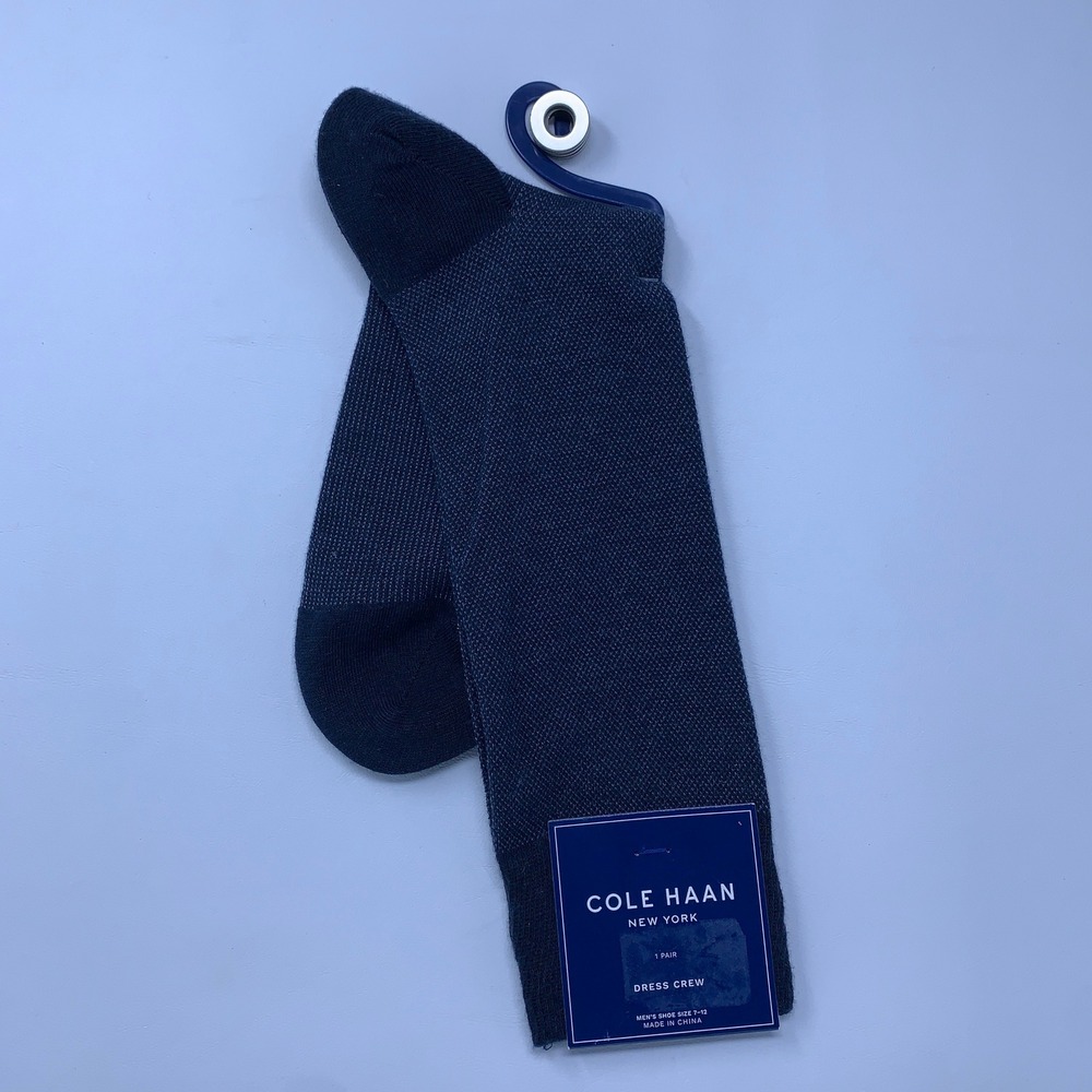 Cole Haan Mens 10-13 Navy Blue Micro Pattern Dress Crew Socks NWT